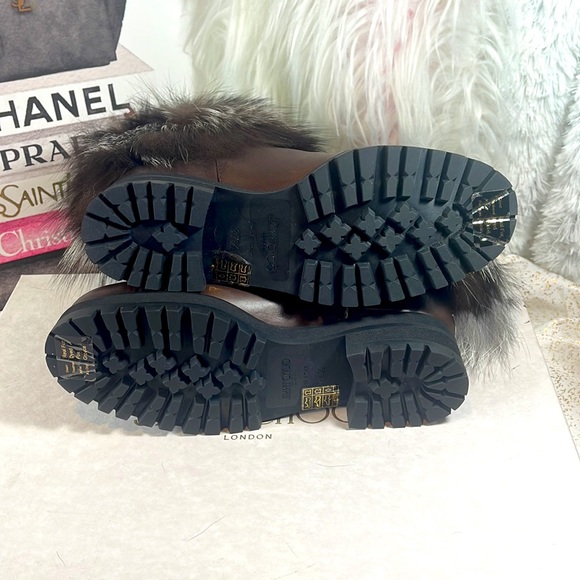 NIB $1495 Jimmy Choo dana cuffed boots rabbit fur trim brown - Picture 10 of 16